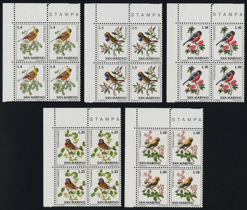 San Marino 777-86 TL Blocks MNH Birds, Flowers