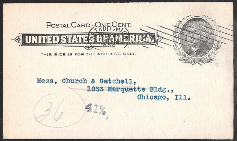 UX14 1 cent SUPERB CANCELS Jefferson, black Postal Preprinted Card used XF
