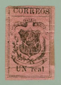 DOMINICAN REPUBLIC 1867 COAT OF ARMS  Un real magenta  Sc# 25 mint MH -Very RARE