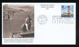 US 3185l Celebrate Century 1930s, Golden Gate Bridge UA Mystic cachet FDC