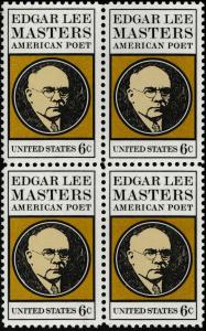 US 1405 Edgar Lee Masters 6c block (4 stamps) MNH 1970