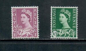 WALES 1958 DEFINITIVES 6d AND 1s 3d, MINT NEVER HINGED