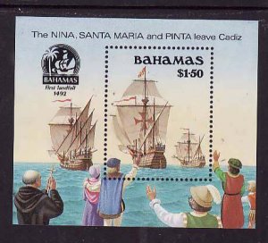 Bahamas-Sc#692-unused NH sheet-Ships-Columbus-1990-