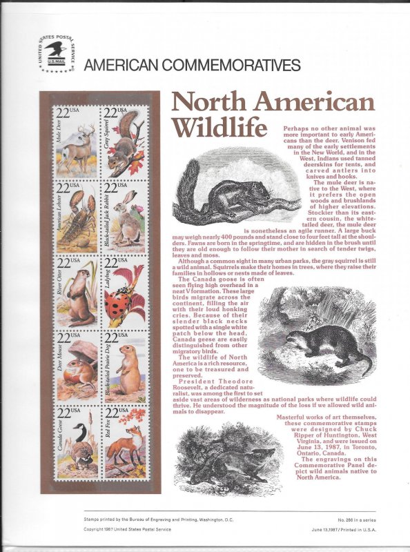 Just Fun Cover #2286-2335 AMERICAN WILDLIFE FIVE COMMEMORATIVE PANELS  (10955)