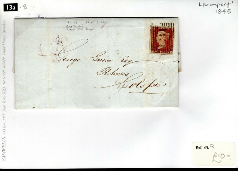 GB 1d Red Imperf Cover Plate 49 Base Doubled Scotland Edinburgh 1845 13a.8 