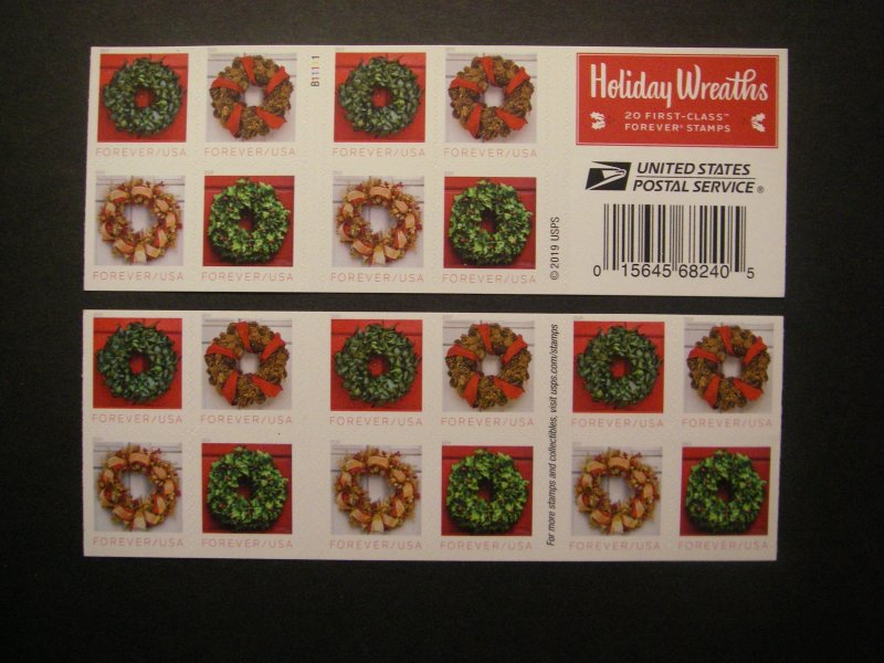 Scott 5424-7 or 5427b, Forever Holiday Wreaths, Pane of 20, #B1111, MNH Booklet