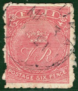 FIJI QV Classic Stamp SG.45a 6d Bright Rose CDS Used Cat £40+ {samwells}PIBLUE28