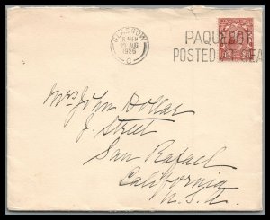 Great Britain 1926 paquetbot Cover Posted At Sea to San Rafael California