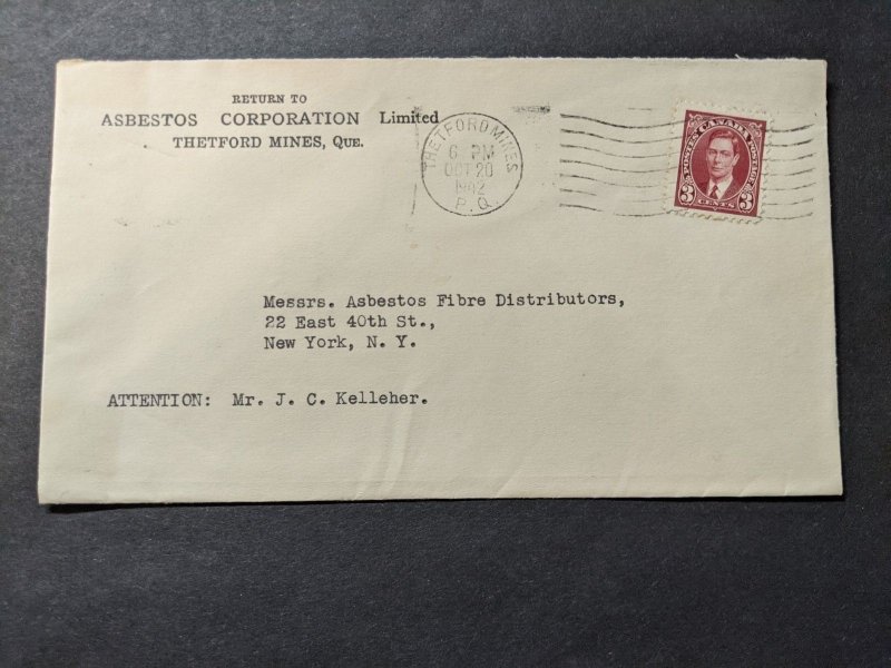 ASBESTOS Corp, THETFORD MINES, QUEBEC, CANADA 1942 WWII Postal History