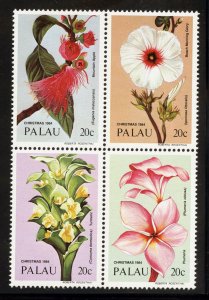 Palau 62a MNH, Christmas Flowers Block of 4 from 1984.