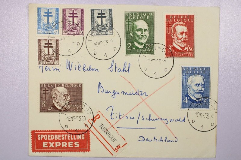 Belgium 1953 Registered Express Cover Turnhout to Germany - L39235