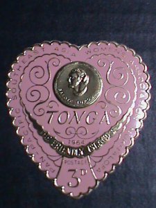 ​TONGA 1964 SC#137 GOLD REPLICA HEART SHAPE-LT.PINK-3 PENCE-STAMP-MNH VF