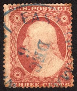 1857, US 3c, Washington, Used, Sc 25