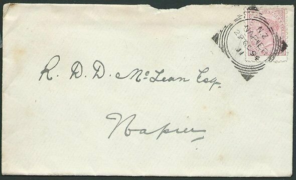 NEW ZEALAND 1894 local cover NAPIER squared circle cancel..................44143