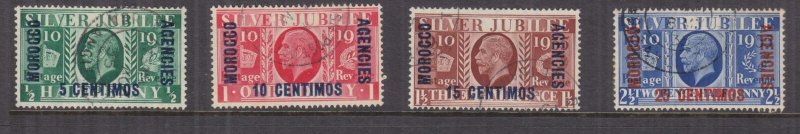 MOROCCO AGENCIES, SPANISH CURRENCY, 1935 Silver Jubilee set of 4, used.