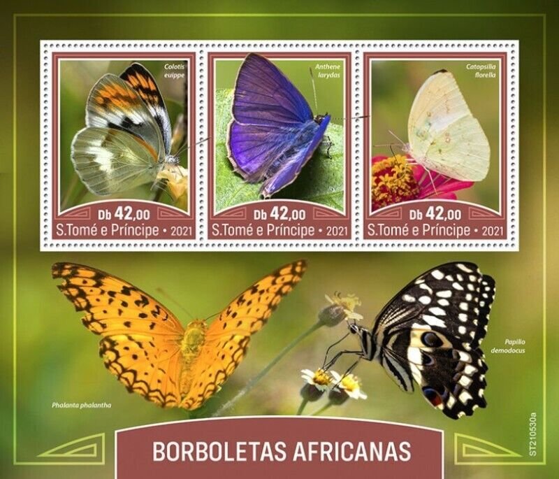 St Thomas - 2021 African Butterflies - 3 Stamp Sheet - ST210530a