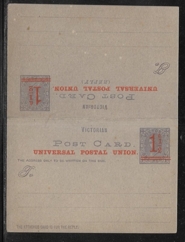 Victoria Postal Stationery Post Card H&G 13 Unused