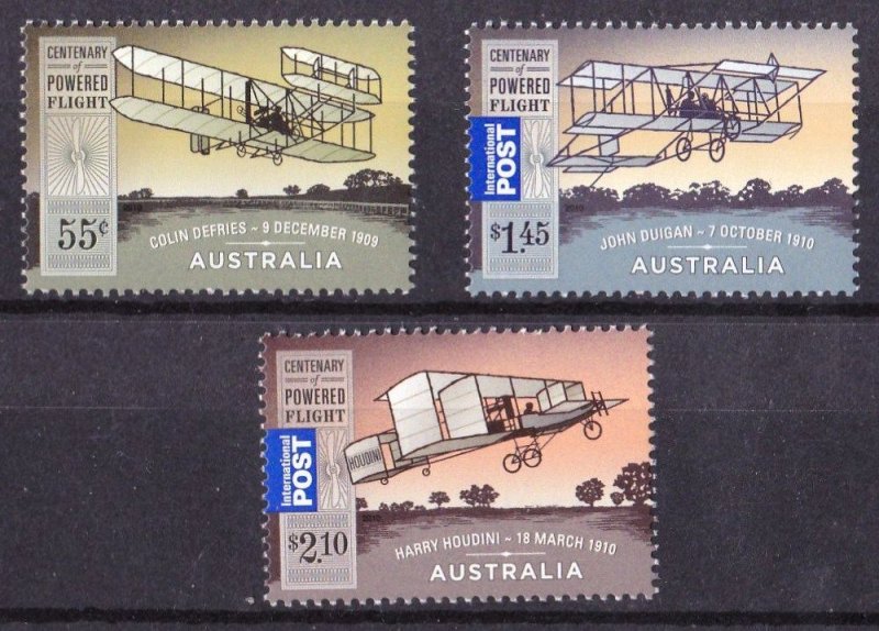 Australia 2010 Centenary of Powered Flight  Set of 3 MNH