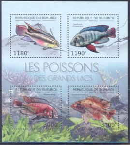 BURUNDI 2012 FISH OF THE GREAT LAKES SHEET OF FOUR MNH