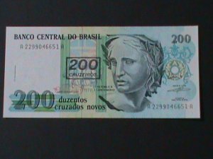 ​BRAZIL-1990-CENTRAL BANK-$200 CURZEIROS ON $200 CURZEIROS NOVOS-UNCIR-VF