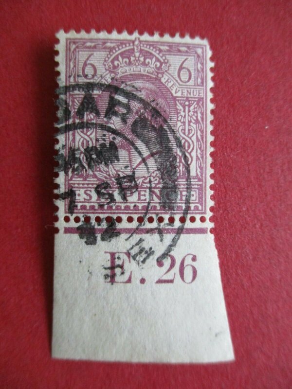 SG426 George V 1924 Somerset House 6d Purple Imperf Control E.26 Ongar CDS Used