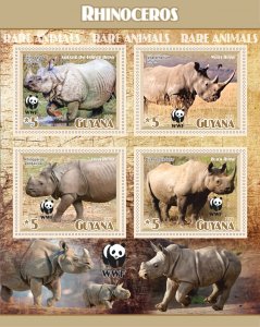 Stamps. Fauna.WWF. Rhinoceros 2021 year 1+1 sheets perf Guyana