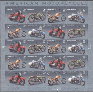 2006 US Scott #4085-4088, 39c American Motorcycles Sheet of 20 MNH