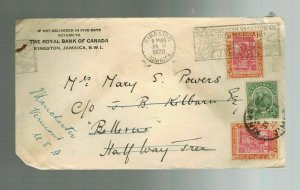 1928 Kingston Jamaica Forwarded Cover to Vermont VT USA Royal Bank of CAnada