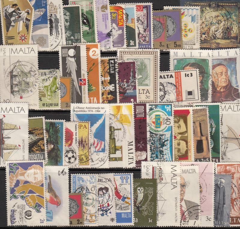 Malta 50 different commercially used stamps (commemoratives)