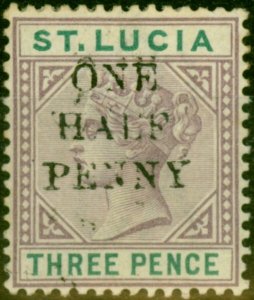 St Lucia 1891 1/2d on 3d Dull Mauve & Green SG56eVar Small A in Half Opt Part...