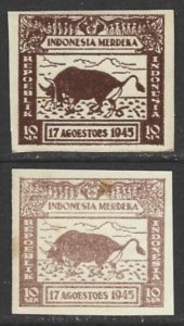 1945 Indonesia Revolutionary JAVA issues Bull IMPERF #1L23a PROOFS F/VF Unused-