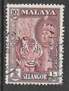 Malaya Selangor 119: 10c Sultan Salahuddin Abdul Aziz Shah, Tiger, used, F-VF