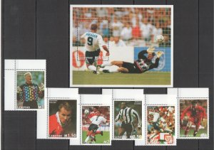 A0240 LESOTHO SPORT FOOTBALL WORLD CUP STARS SHEARER BERGKAMP GIGGS SET+BL MNH