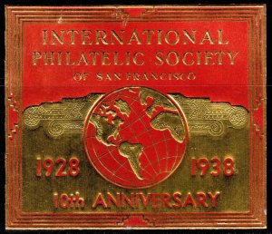 1938 US Poster Stamp 10th Anniversary Int'l Philatelic Society San Franc...