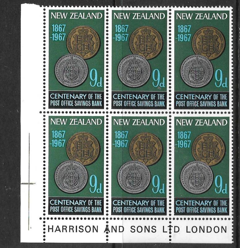 NEW ZEALAND  1967  9d  POSB  MLH/MNH  IMPRINT BLK 6  PRINTING SHIFT ERROR  