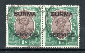 Burma 1937 1r India Official BURMA SERVICE opt FU CDS horizontal pair