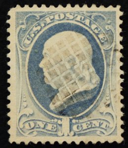 U.S. Used Stamp Scott #206 1c Franklin Lovely Checkerboard Fancy Cancel. Choice!