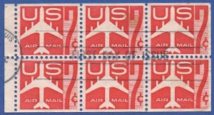 US 1960 Sc C60a FD Cancel 7c Red Jet Liner Booklet Pane of six, cv $8