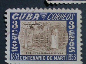 ​CUBA-1952 BIRTH PLACE OF JOSE MARTI THREE VERY OLD CUBA USED STAMP-VERY FINE