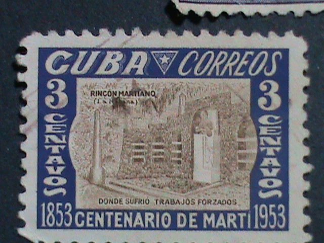 ​CUBA-1952 BIRTH PLACE OF JOSE MARTI THREE VERY OLD CUBA USED STAMP-VERY FINE