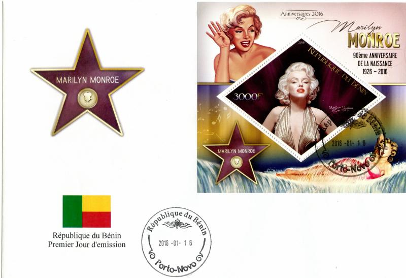 BENIN FDC MARILYN MONROE ACTRESSES 2016