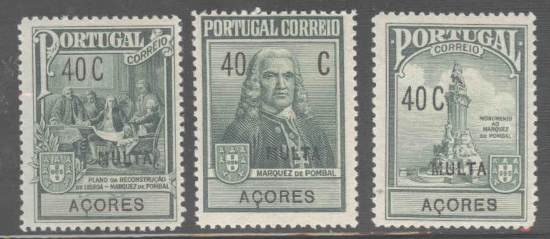 Azores Scott RAJ2-4 Pombal Postal Tax due stamp MH* 1925