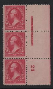 US Scott #250 Mint NH OG Plate #23 & Imprint Strip of 3 Stamps