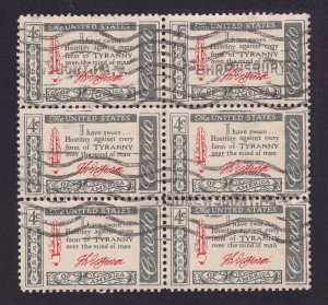 US 1141 4c x 6 USED BLOCK OF 6 THOMAS JEFFERSON CREED 1960 - RLPB