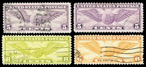 Scott C12,C16,C17,C19 1930-1934 5c-8c Airmail Issues All Used Light Cancels