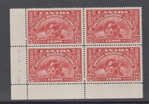 CANADA 1935 # E6 20 cent Special delivery imprint plate block of 4 VFNH