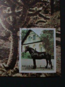 ​SHARJAH-1972-FAMOUS BEAUTIFUL LOVELY HORSE-BLACK BEAUTY-CTO-IMPERF S/S VF