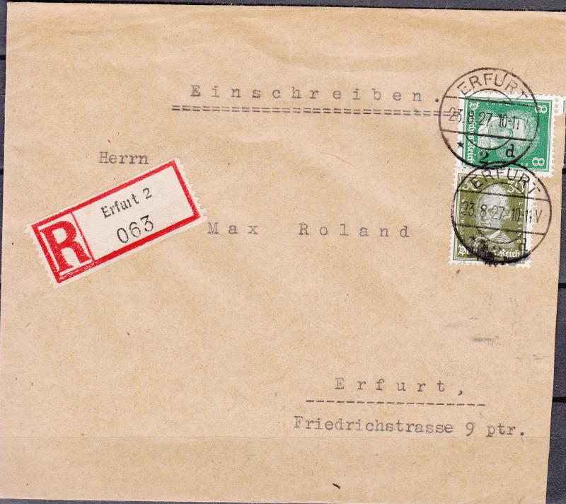 Germany - 23.8.1927 Famous German on registered cover to Erfurt (5168)