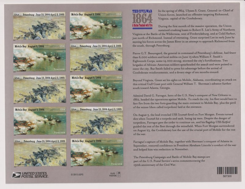 U.S.: Sc #4910-11, The Civil War 1864, Forever, MNH, Sheet of 12 (S30267)