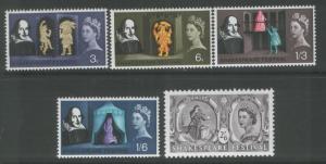 Great Britain 1964 Shakespeare (5) Scott #402-5